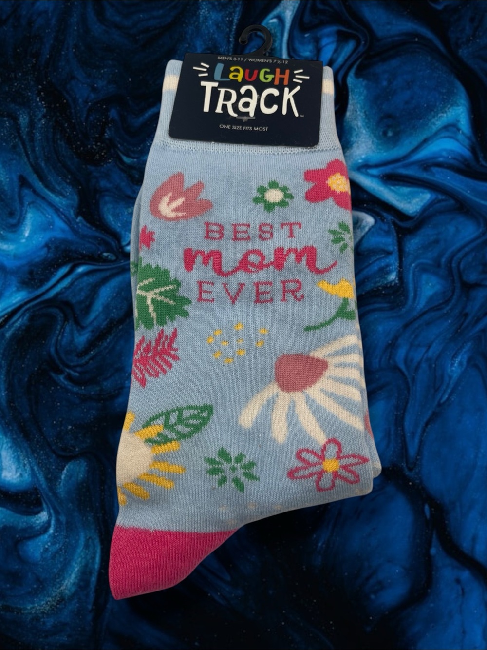 NWT Laugh Track "Best Mom Ever" Floral Novelty Crew Socks